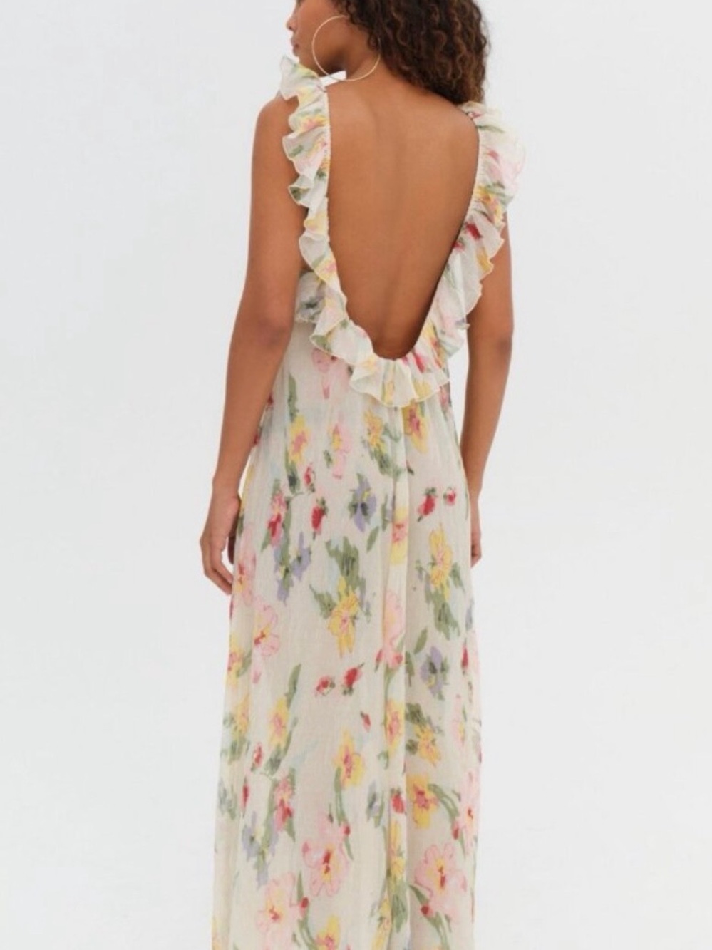 For Love & Lemons Cream Floral Ruffled Halter Maxi Dress - Picture 2 of 5